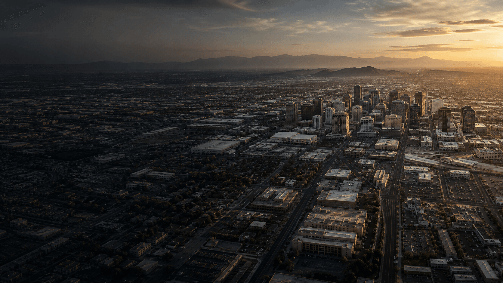 Aerial view of Phoenix at sunset